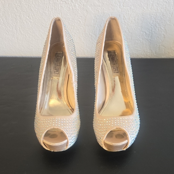 Jennifer Lopez Sparkling Beige Peep-Toe Heels - Picture 3 of 11